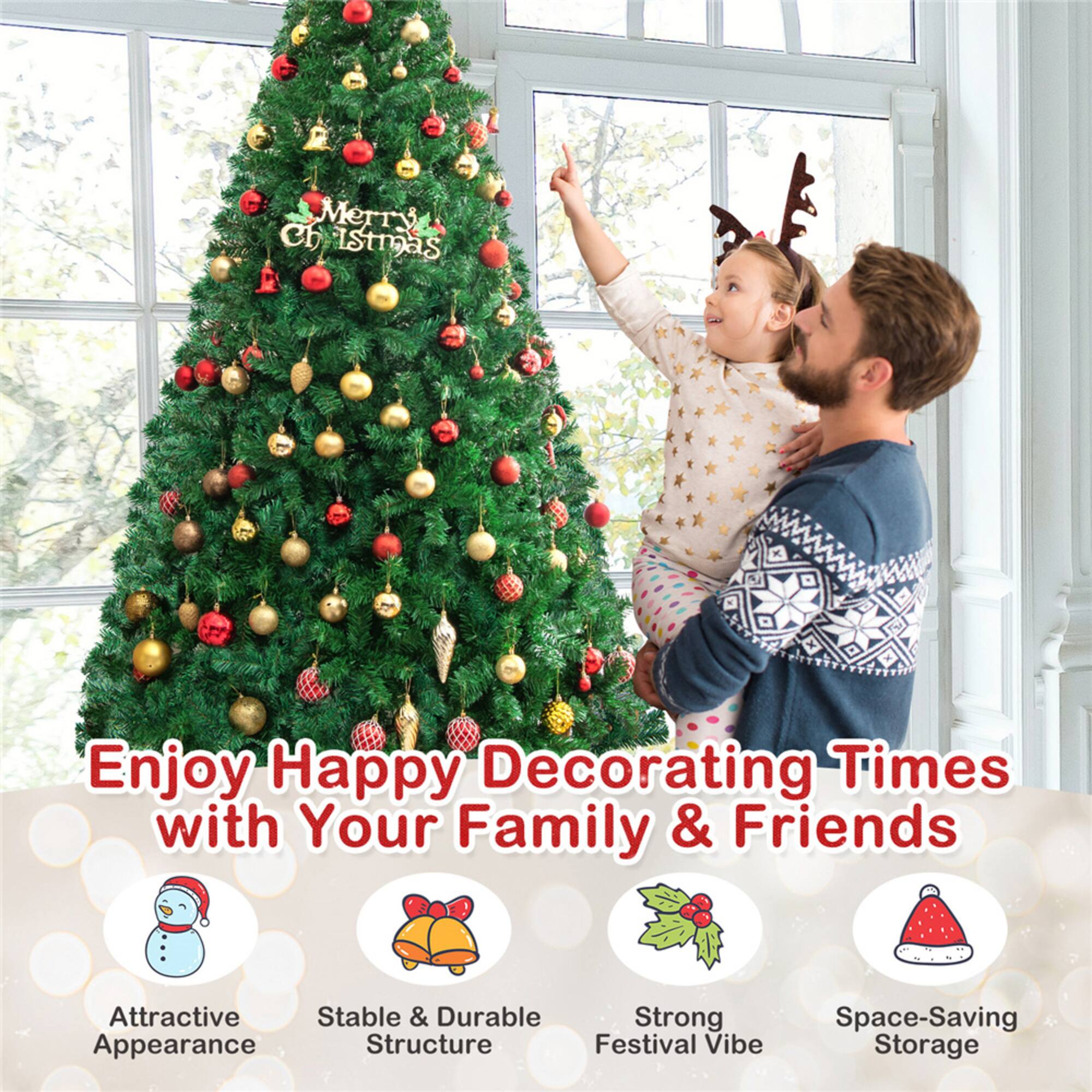 Costway 8ft. Unlit Green Pine Artificial Indoor/Outdoor Christmas Tree with Stand